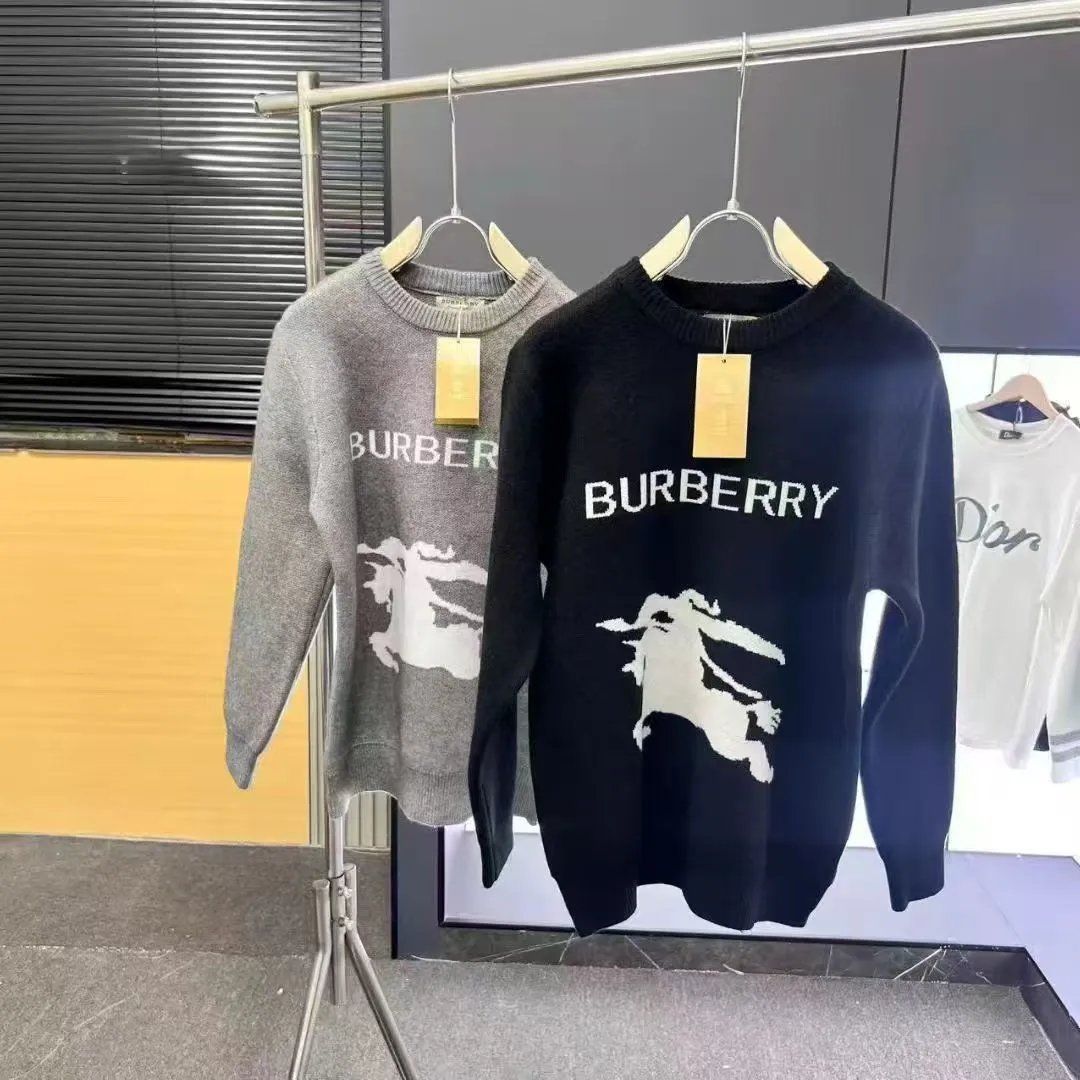 WOM - New Autumn/Winter Jacquard Knitted Same Style Long Sleeve Round Neck Sweater Casual Letter Men's and Women's Knitted Loose