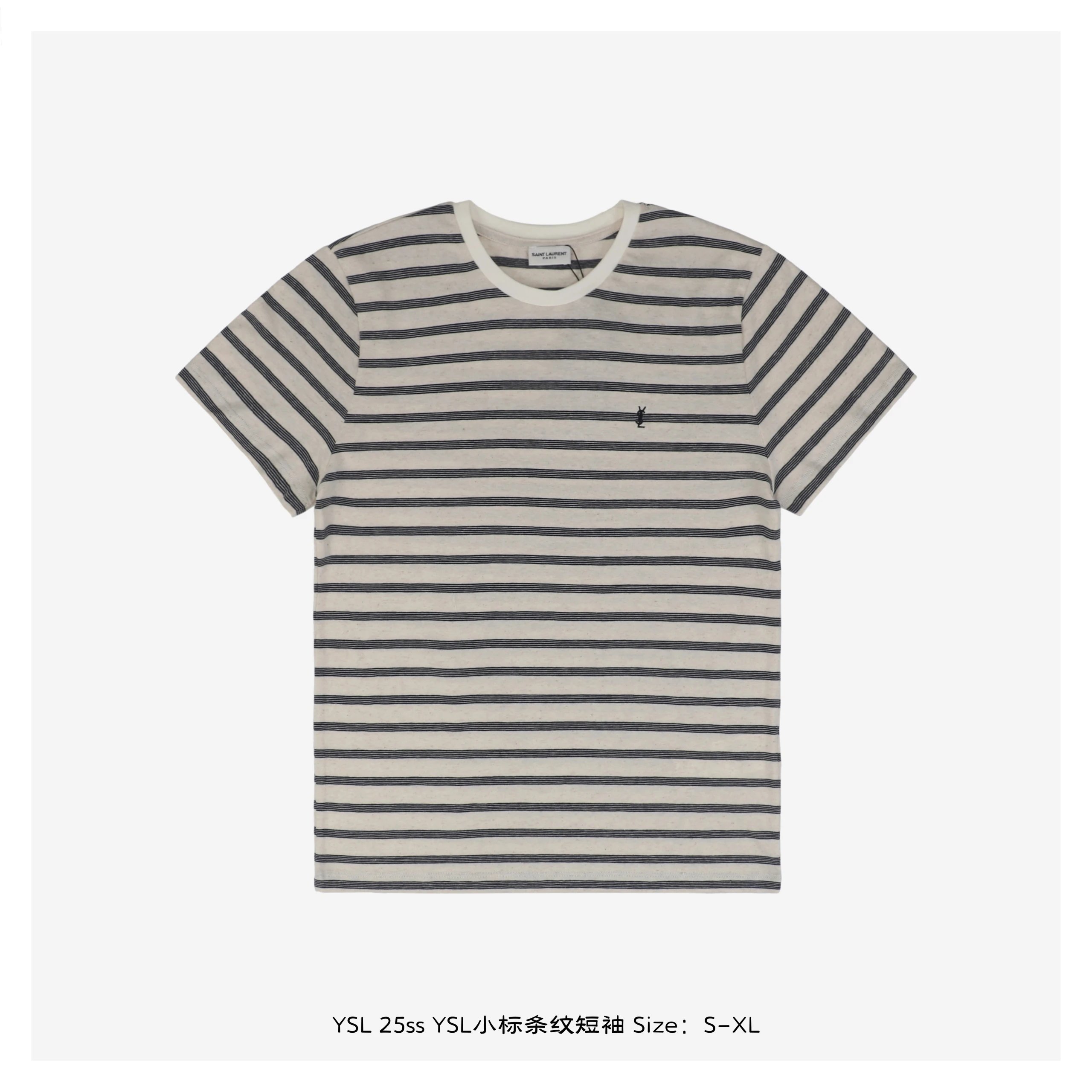 YSL 25ss Small Logo Striped Short Sleeve T-Shirt