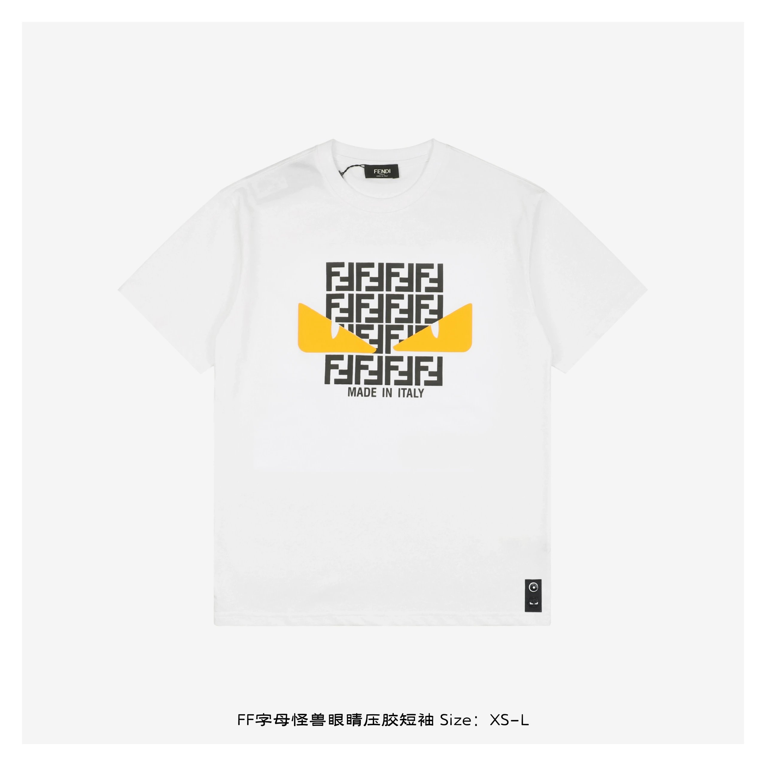 Fendi T-Shirts FF Logo Monster Eyes Graphic Short-Sleeve T-Shirt — FD 25 ss FF Letter Monster Eye Pressure Glue Short Sleeve