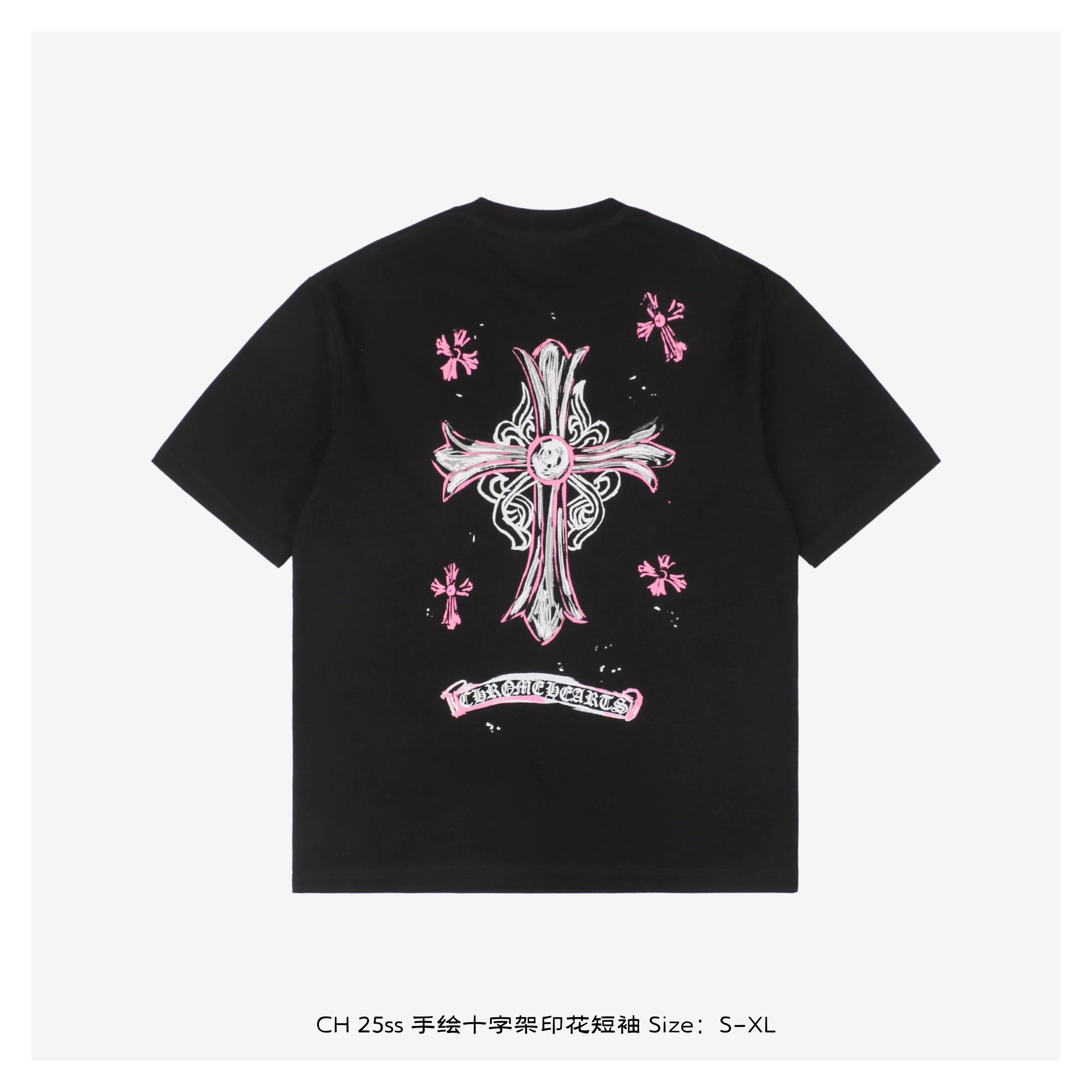 CH 25ss Hand-Drawn Cross Print Short Sleeve Black