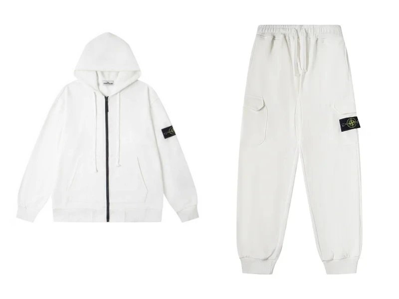 Stone Island Zip Hoodie Sweatpants Set White