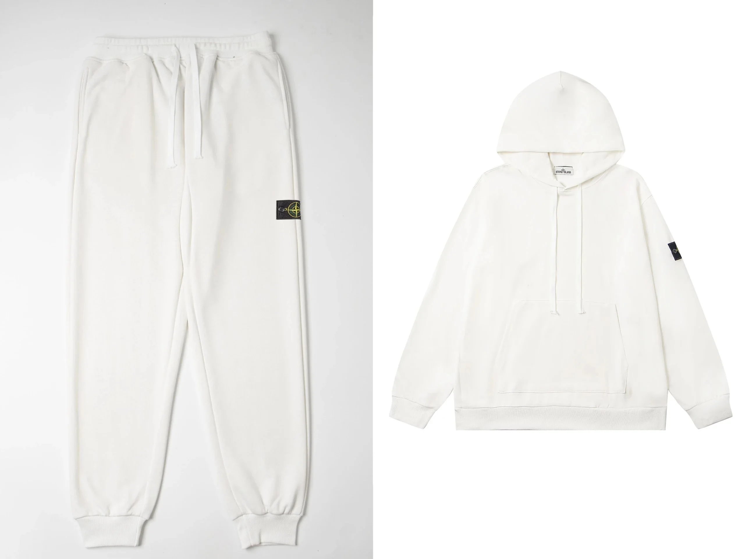 Stone Island Sweatpants Pullover Hoodie Set White