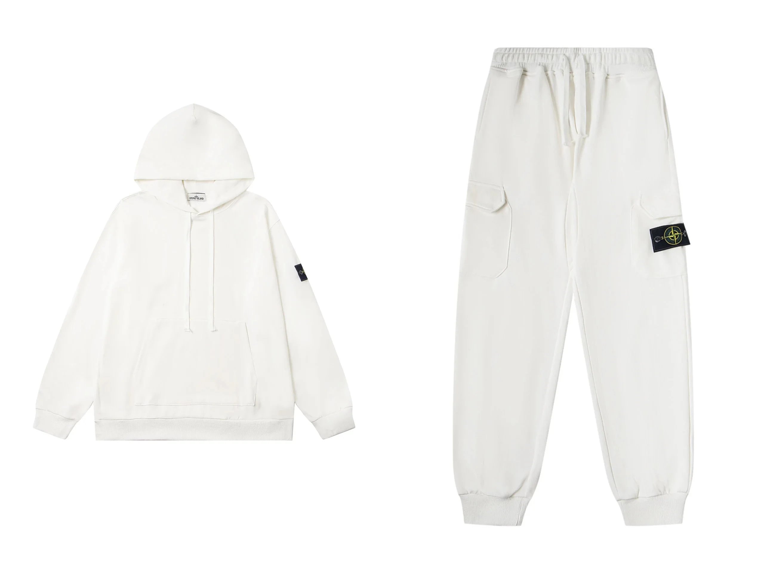 Stone Island Sweatpants Pullover Hoodie Set White