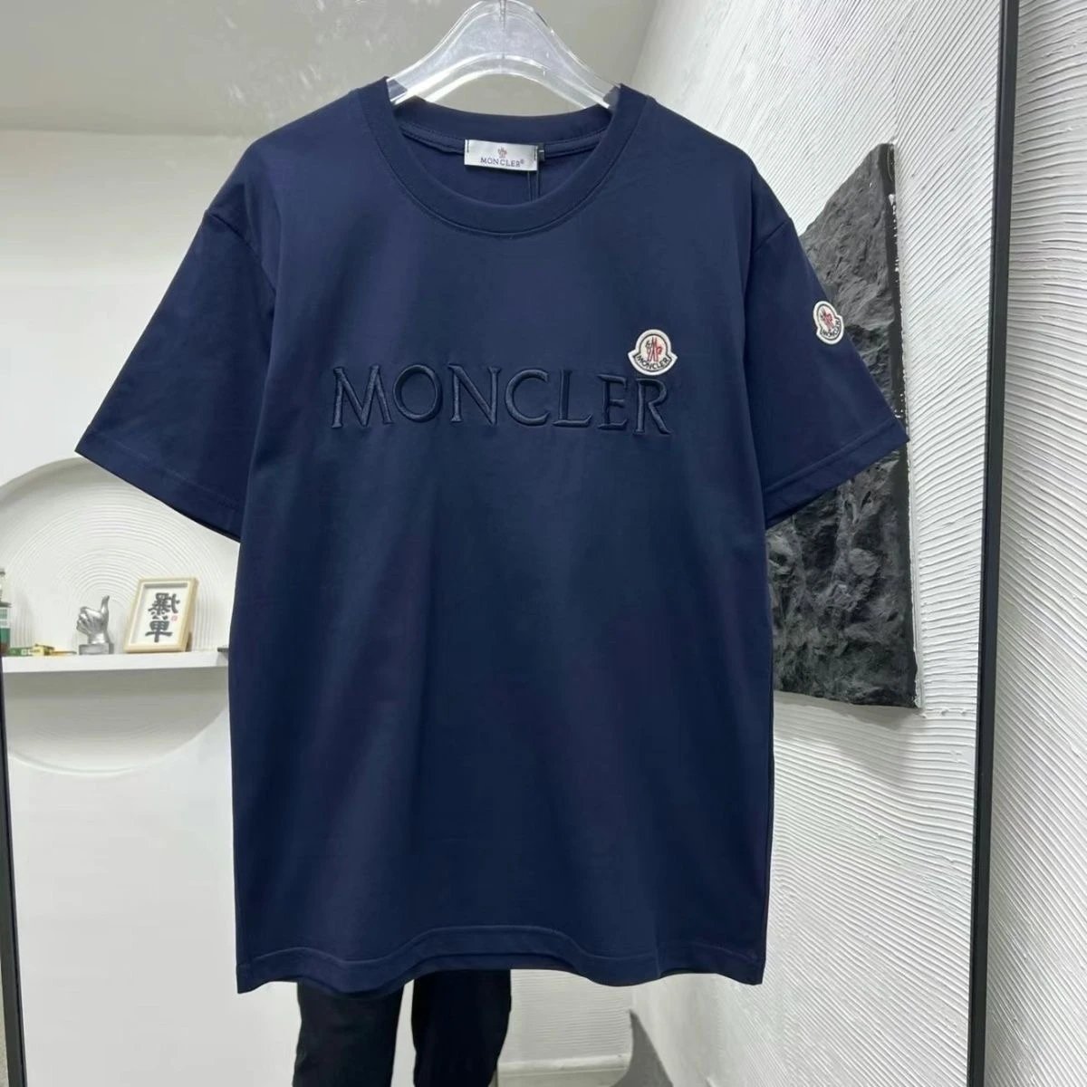 Navy T with Letter and Single Logo (High Quality)