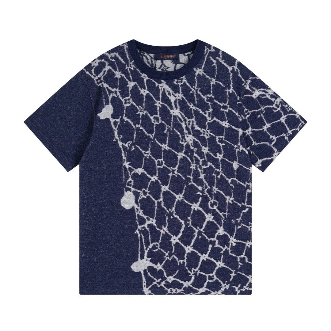 LV Short-Sleeve Top with Half-Broken Grid Jacquard - rep koszulki