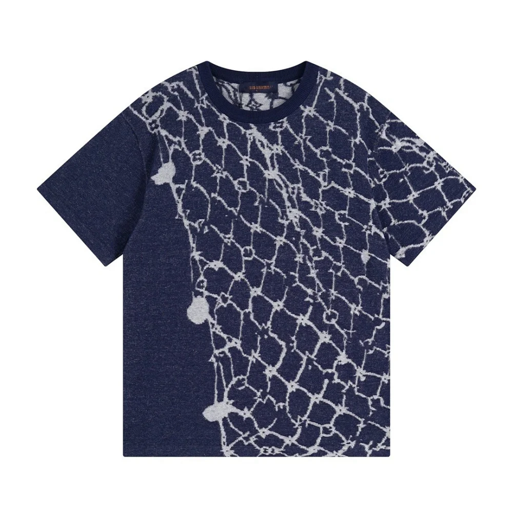 LV Short-Sleeve Top with Half-Broken Grid Jacquard