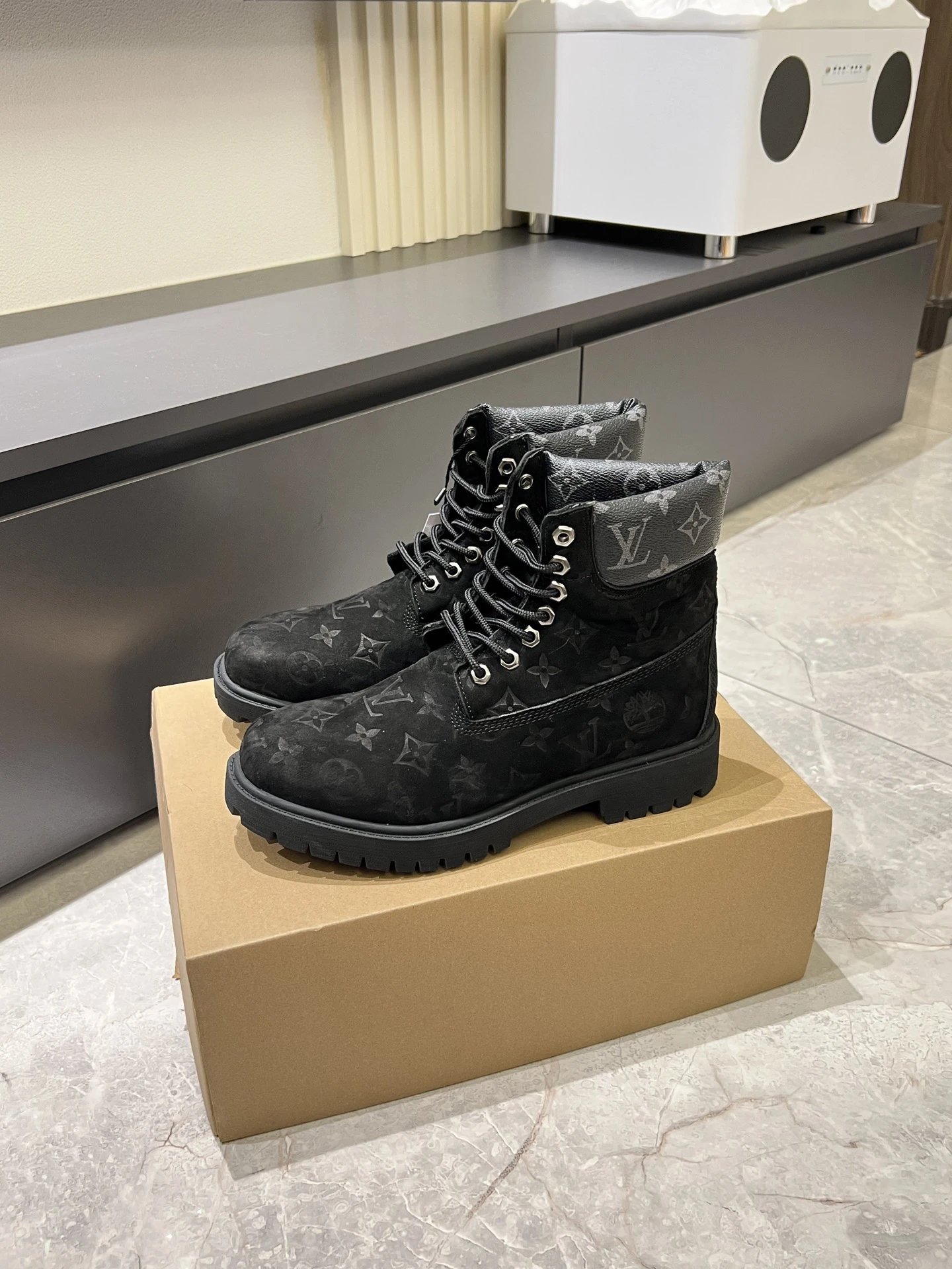 Louis Vuitton LV x Timberland 6-Inch Ankle Boot Black Nubuck Monogram Embossed