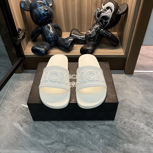 MCM MCM White Embossed Logo Rubber Slides Sandals - Buy on Kakobuysheetfind