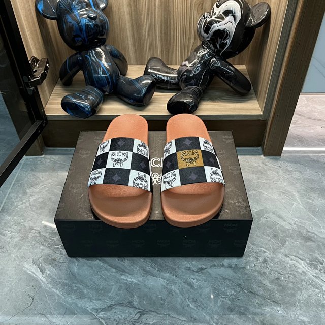 MCM MCM Classic Orange Checkerboard Leather Slides Sandals - Buy on Kakobuysheetfind
