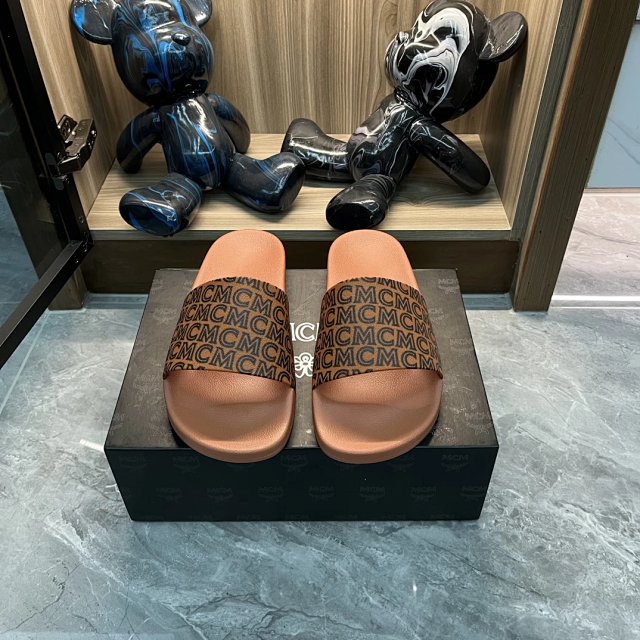 MCM MCM Visetos Brown Leather Slides Unisex Luxury Sandals - Buy on Kakobuysheetfind