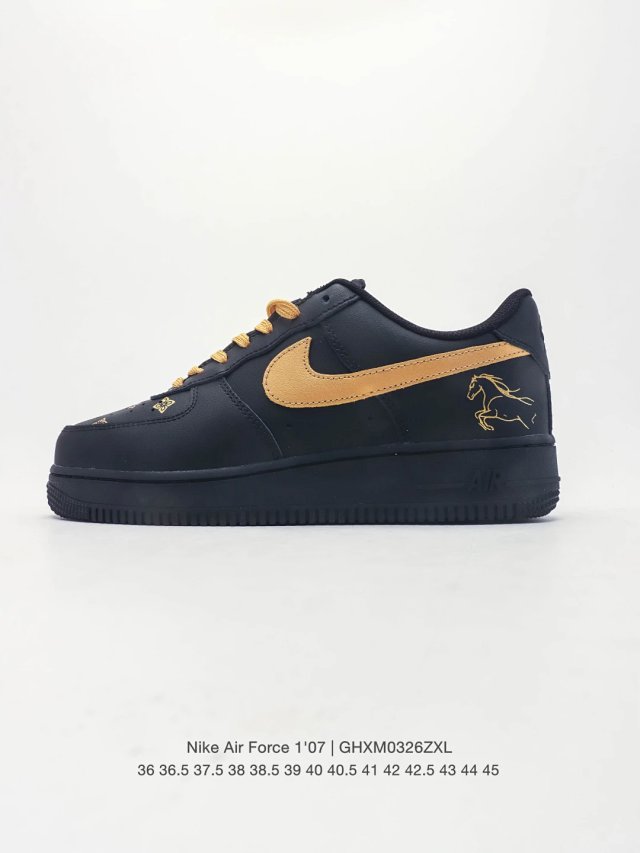 Nike Nike Air Force 1’07 Black Gold Leather Horse Sneakers - Buy on Kakobuysheetfind