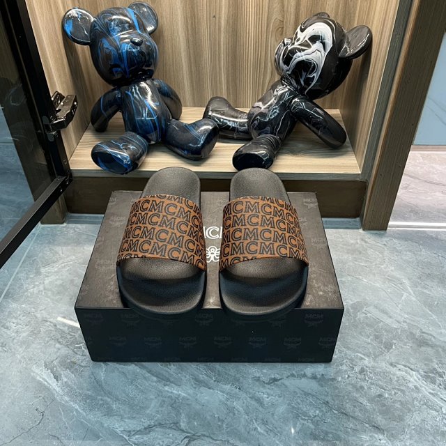 MCM MCM Visetos Brown Black Leather Slides Sandals - Buy on Kakobuysheetfind