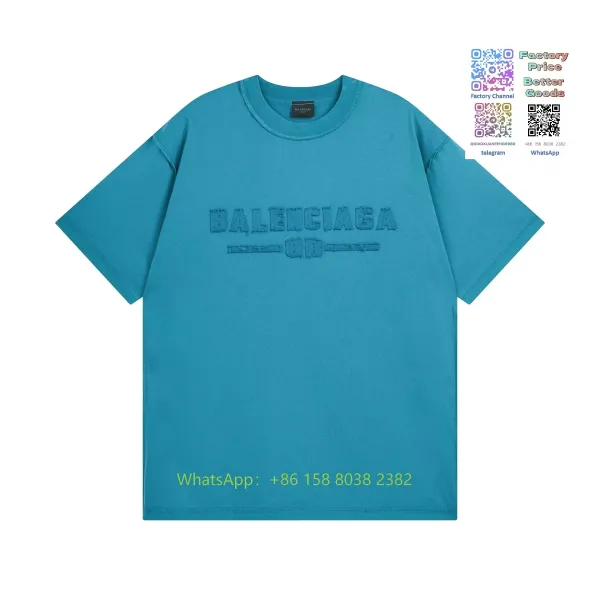 Balenciaga Embroidered Logo Teal T-Shirt - 1