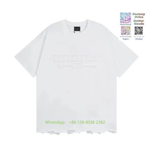Balenciaga Distressed Logo Embroidered White T-Shirt - 1