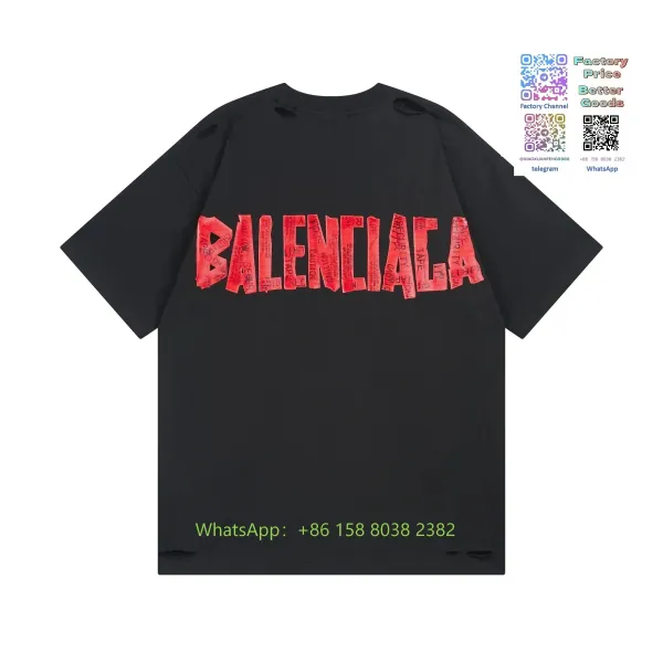 Balenciaga Tape Logo Distressed Black T-Shirt - 1
