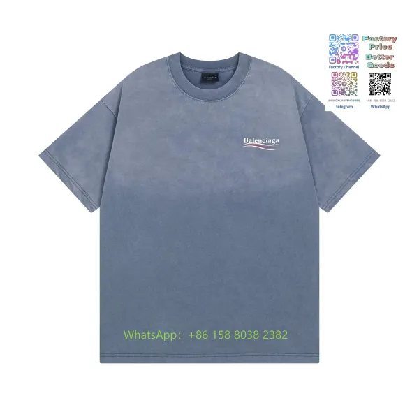 Balenciaga Logo Washed Blue T-Shirt - 1