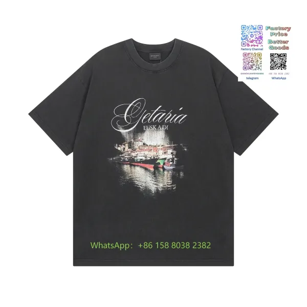 Balenciaga Getaria Euskadi Graphic Print Black T-Shirt - 1