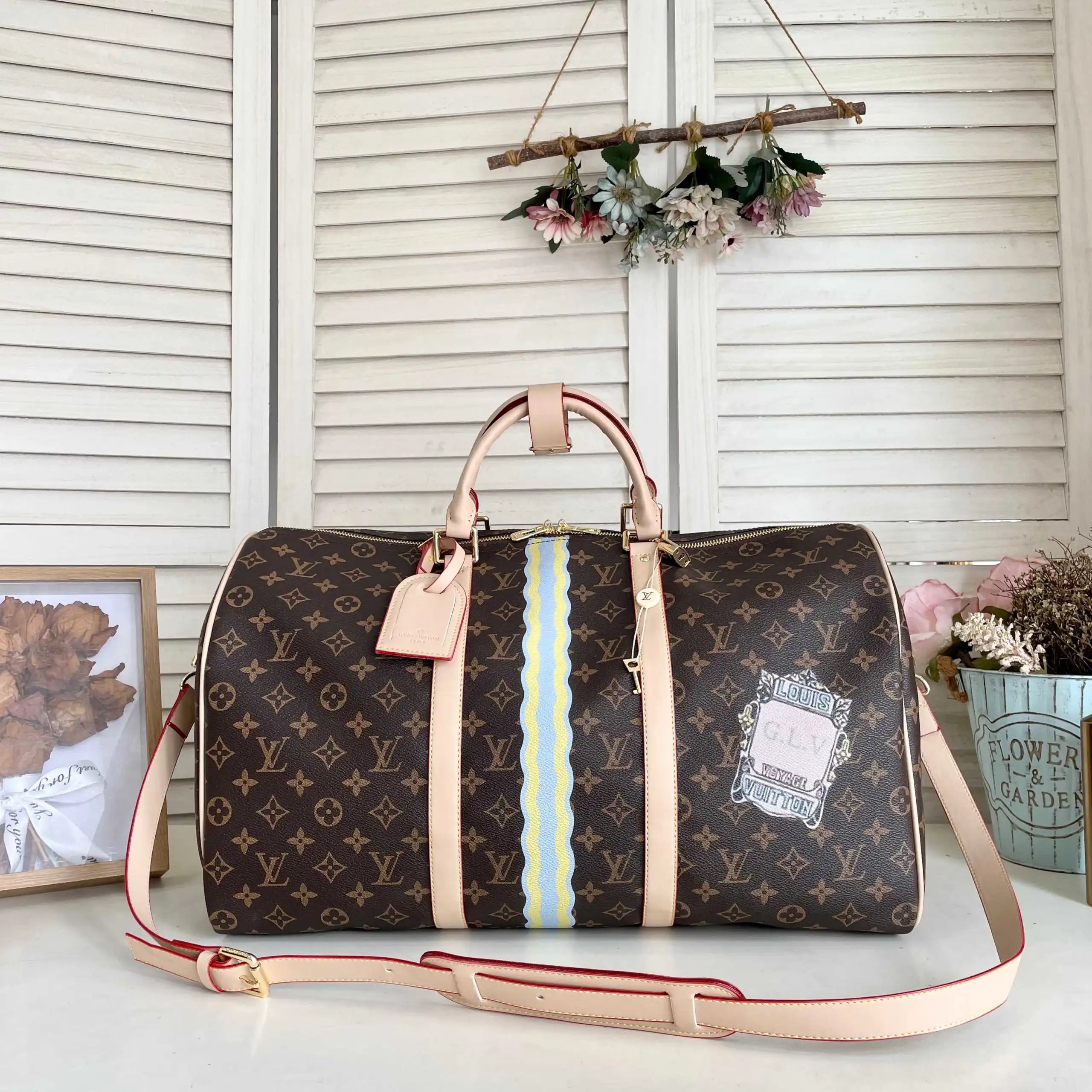 Louis Vuitton Travel Bags Monogram duffel bag with shoulder strap — 40