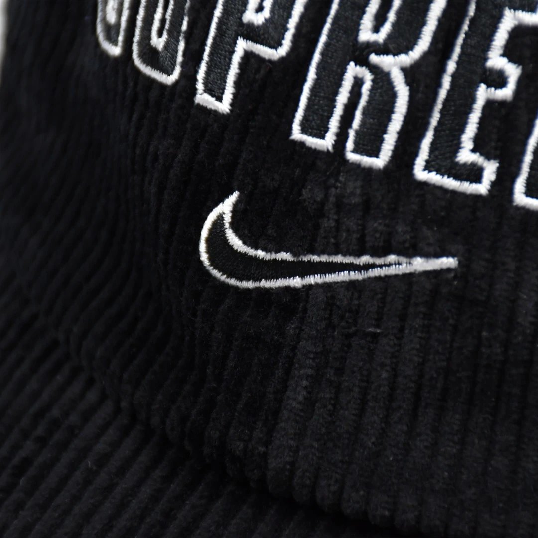 Supreme x Nike Corduroy Cap Black - Gallery Image 4 - Detailed View