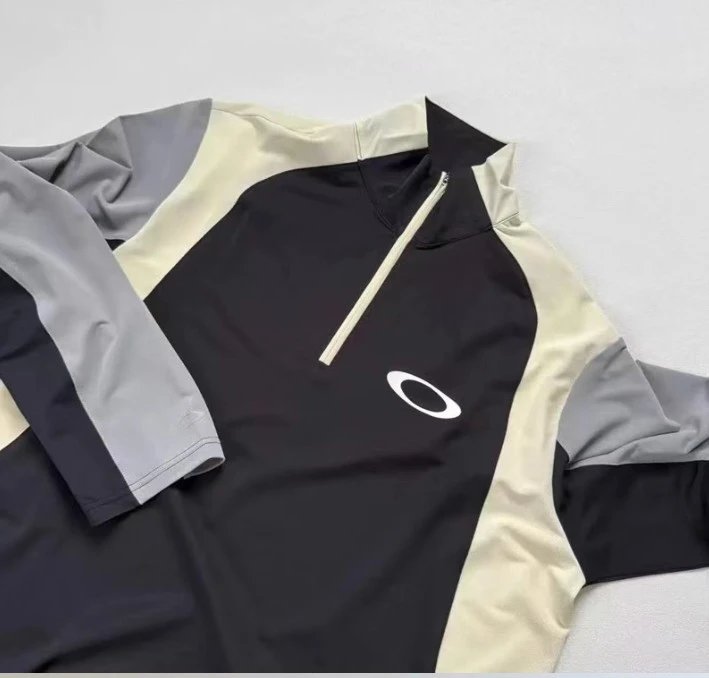 Oakley Quarter-Zip Performance Top Black Beige Gray Sportswear