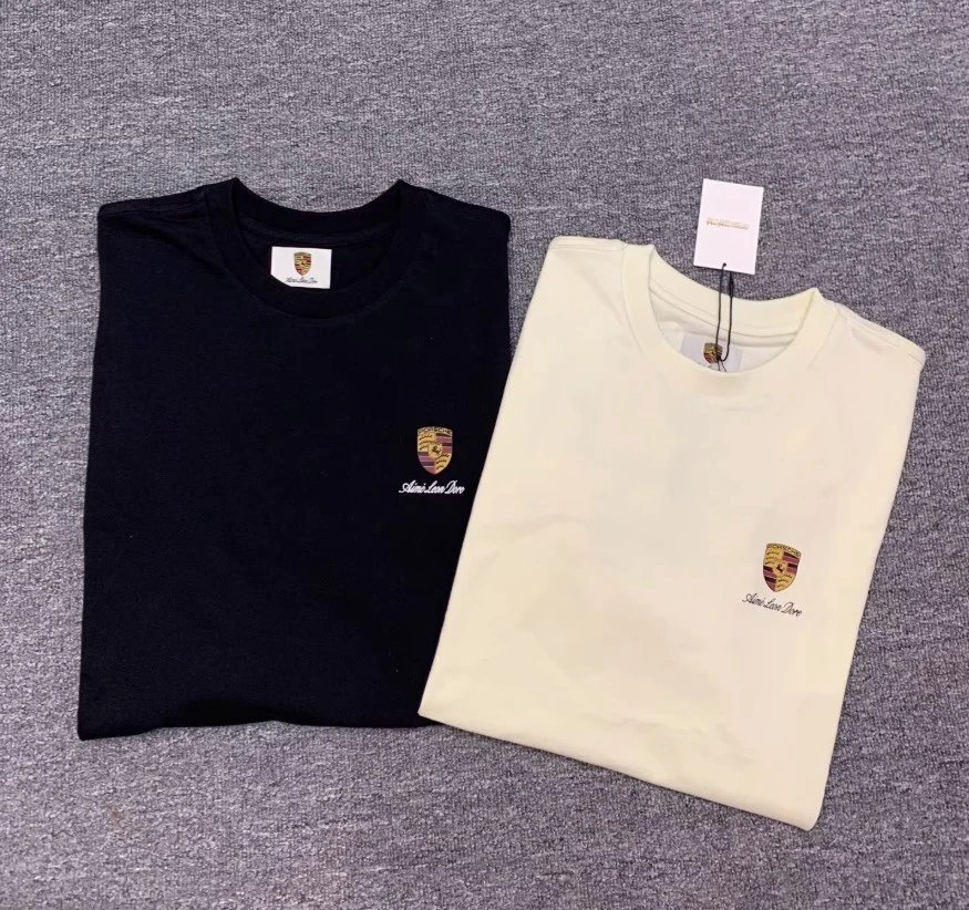 Porsche Black and Beige Round Neck T-Shirts