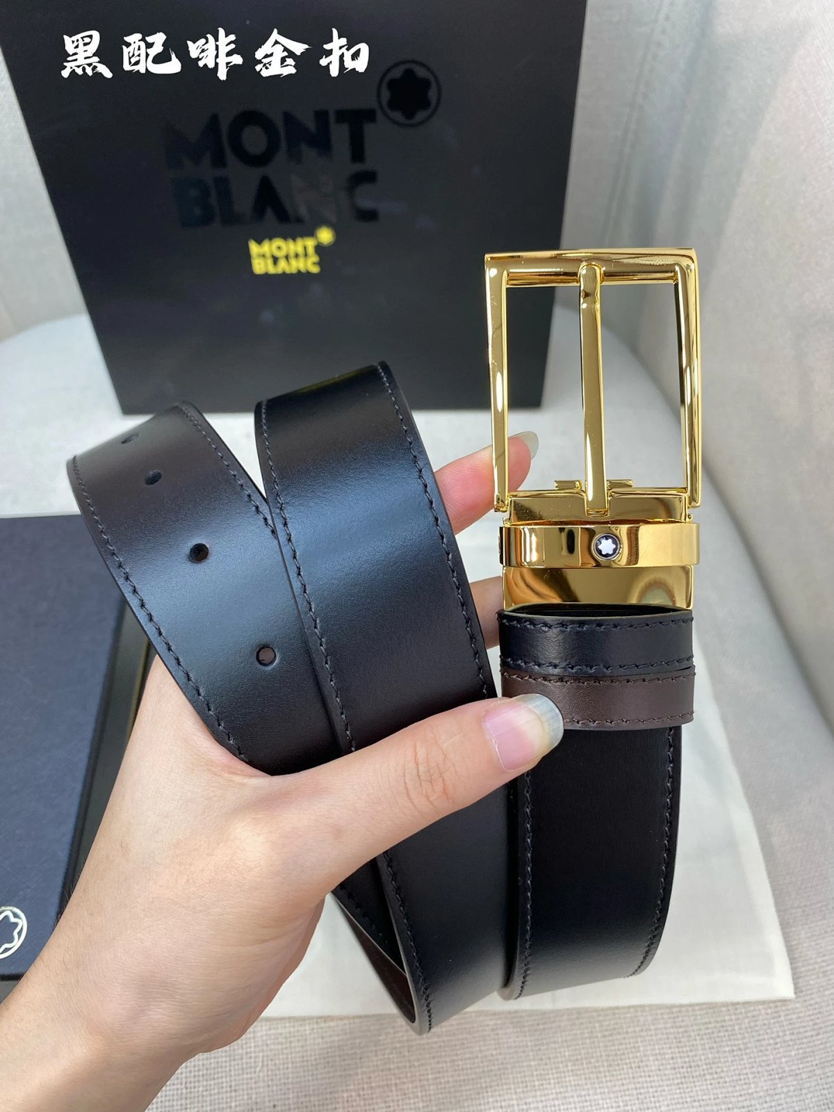 Design Montblanc M Logo Belt Black Embossed Leather 35mm Belts Leather Belt product detail 2 in Litbuy spreadsheet finds