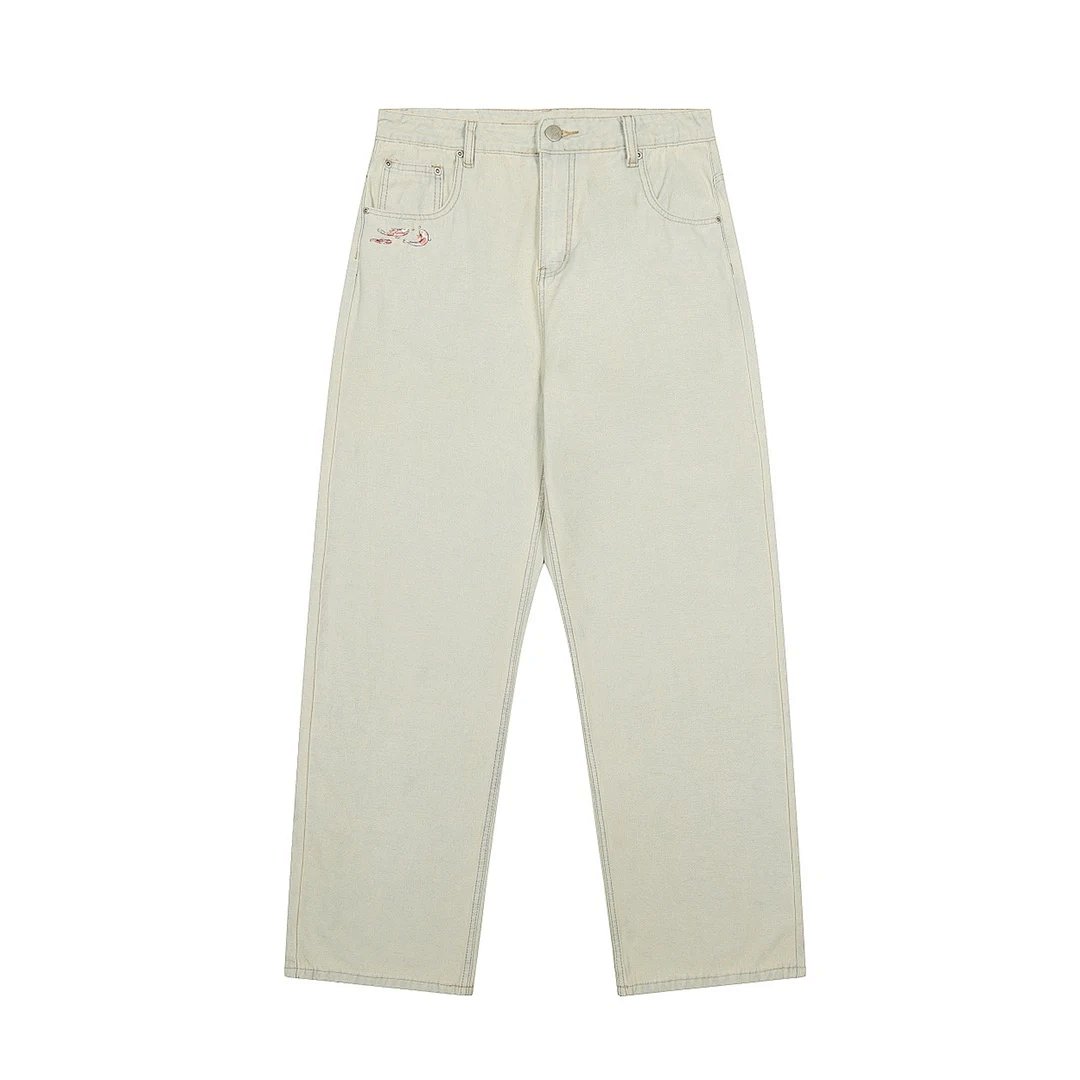 Design Wide-Leg Light Wash Jeans with Embroidered Detail product detail 2 in Litbuy spreadsheet finds