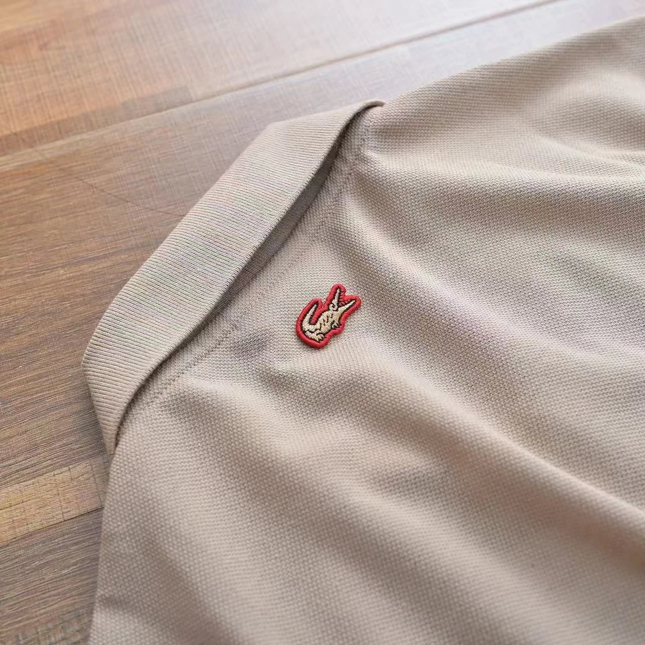 Lacoste Polo Shirt Black Beige Embroidered Crocodile Logo Classic