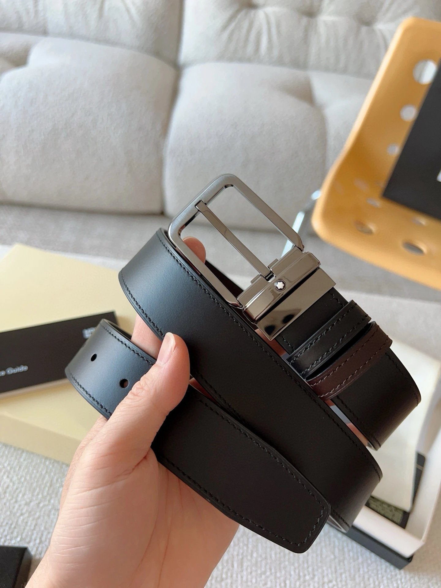 Montblanc Montblanc Black Leather Belt with Silver Buckle Black