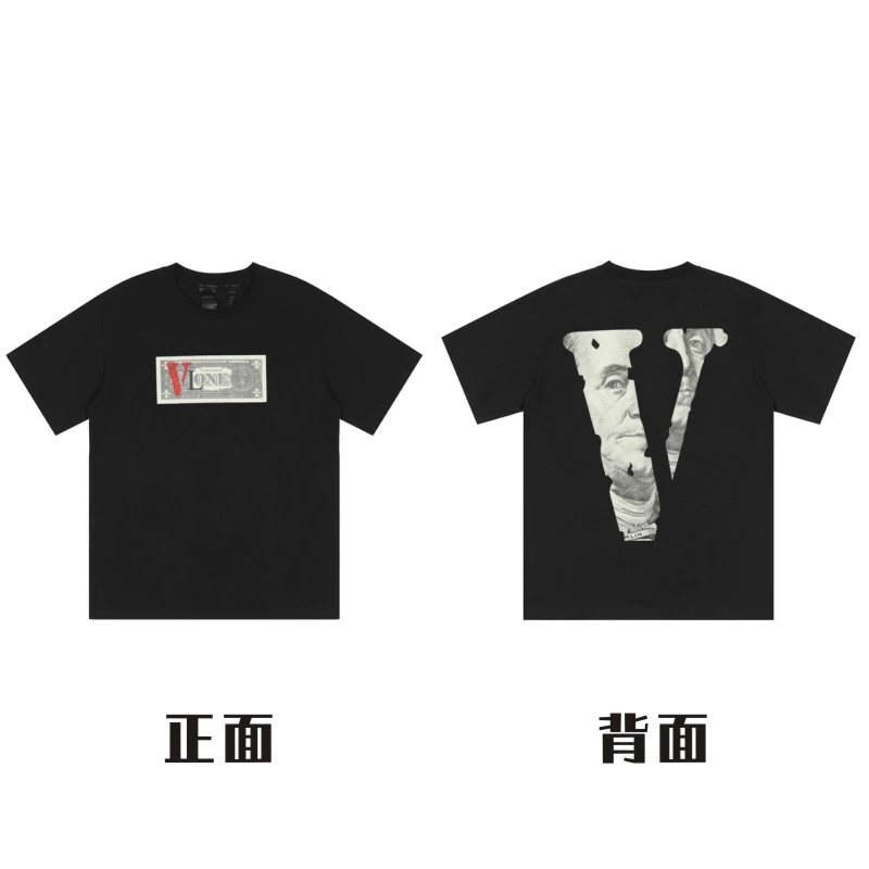 Vlone T-shirt Benjamin Franklin Money V Black