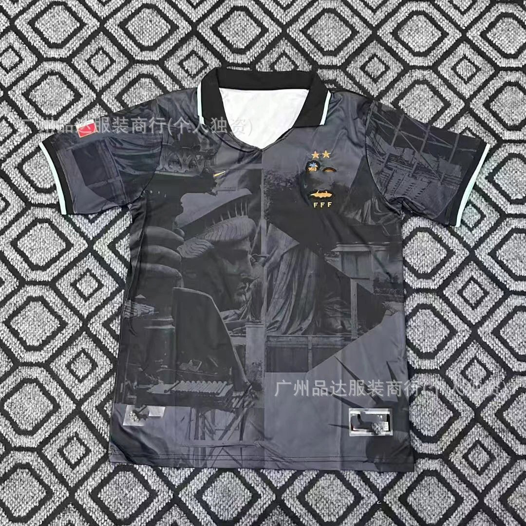 Black Short Sleeve Soccer Jersey with Statue of Liberty Graphic and FFF Crest