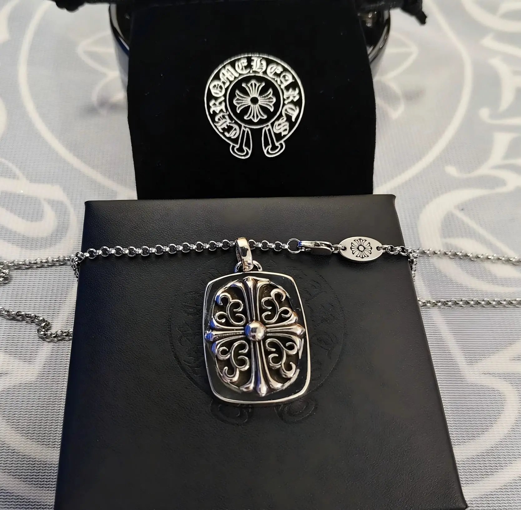 Square Cross Flower with Pearl Chain