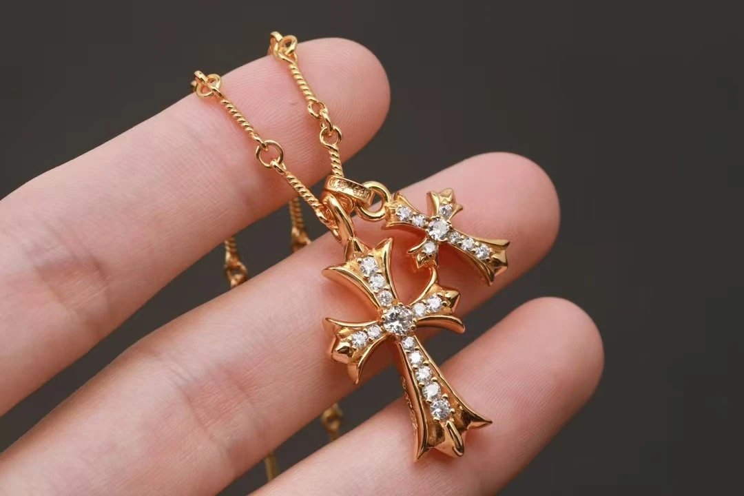 Double Cross Gold Bamboo Link Chain