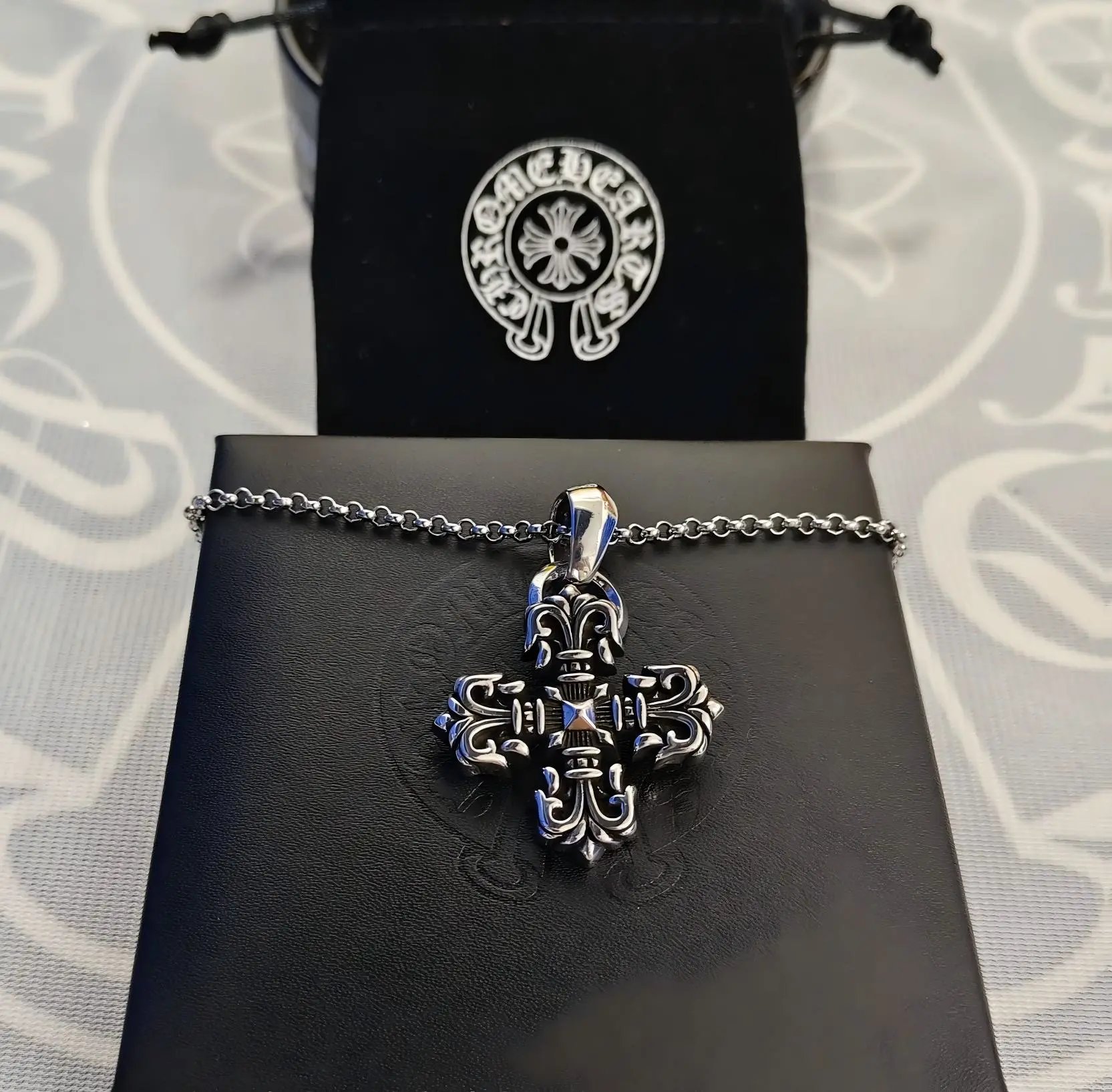 Upright Cross with Pearl Chain