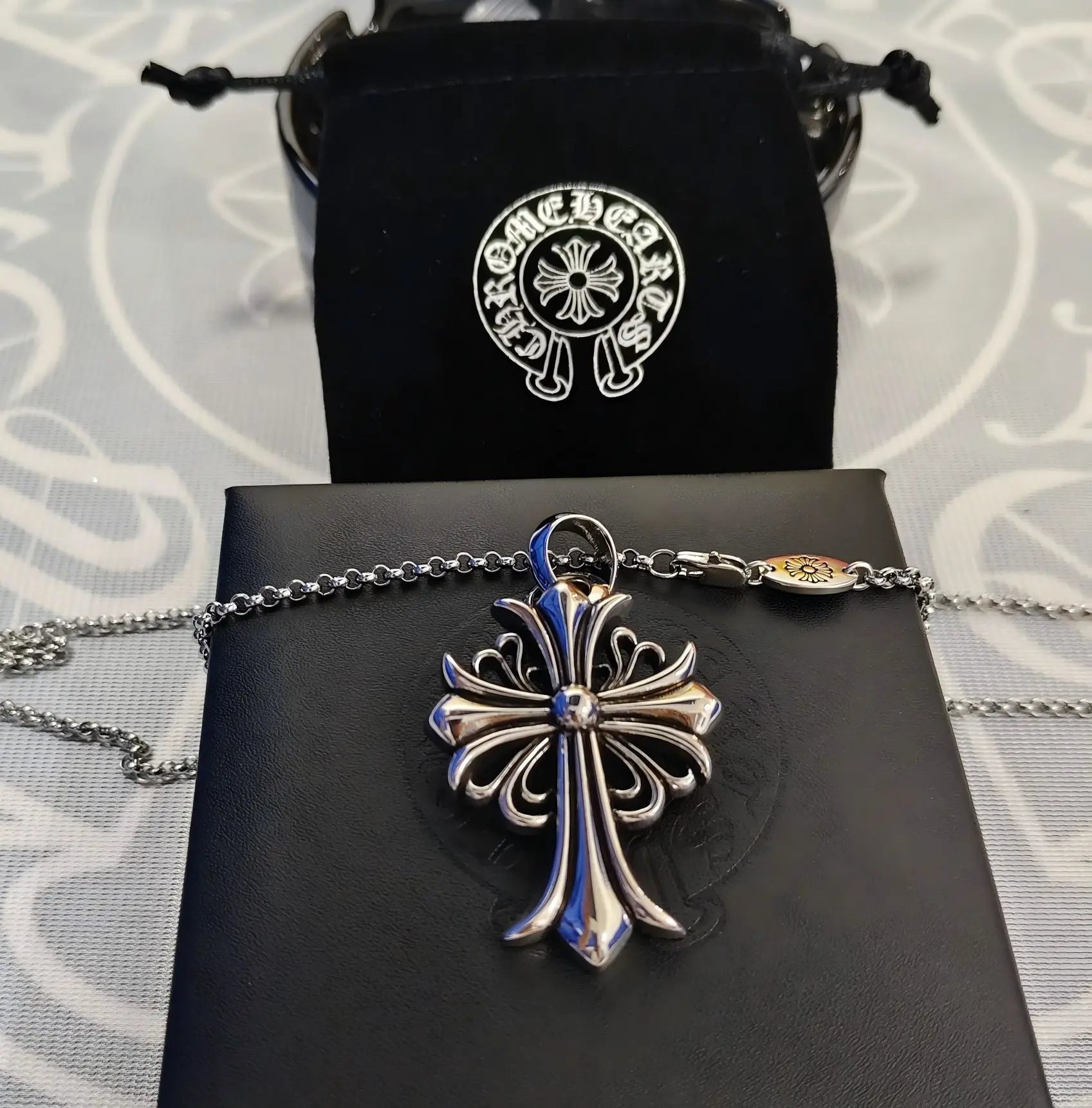 Cross Flower with Pearl Chain