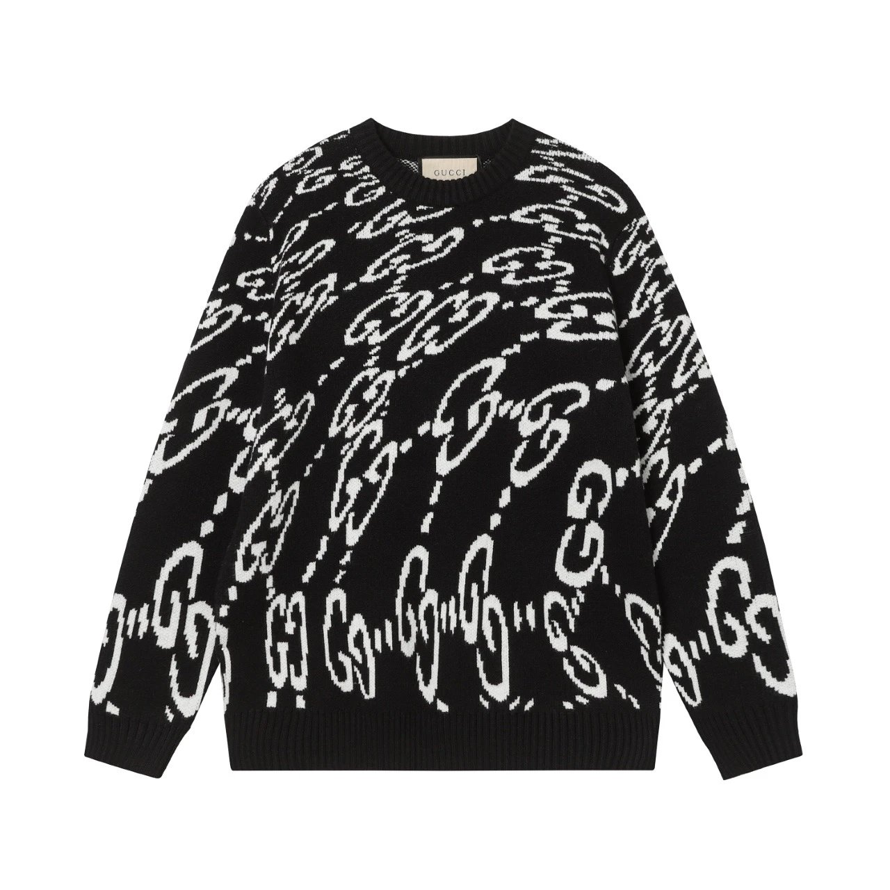 Gucci GG Jacquard Crewneck Sweater Black White