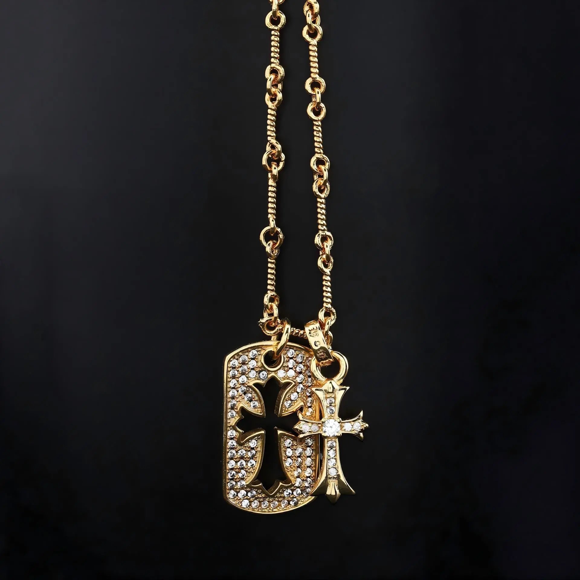 Gold Full Diamond Military Flower Cross