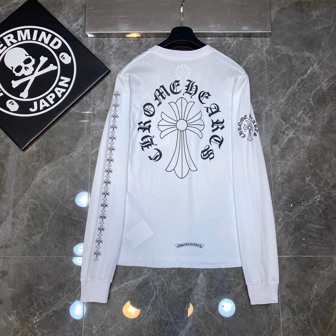 Chrome Hearts White Outline Cross Black Long Sleeve