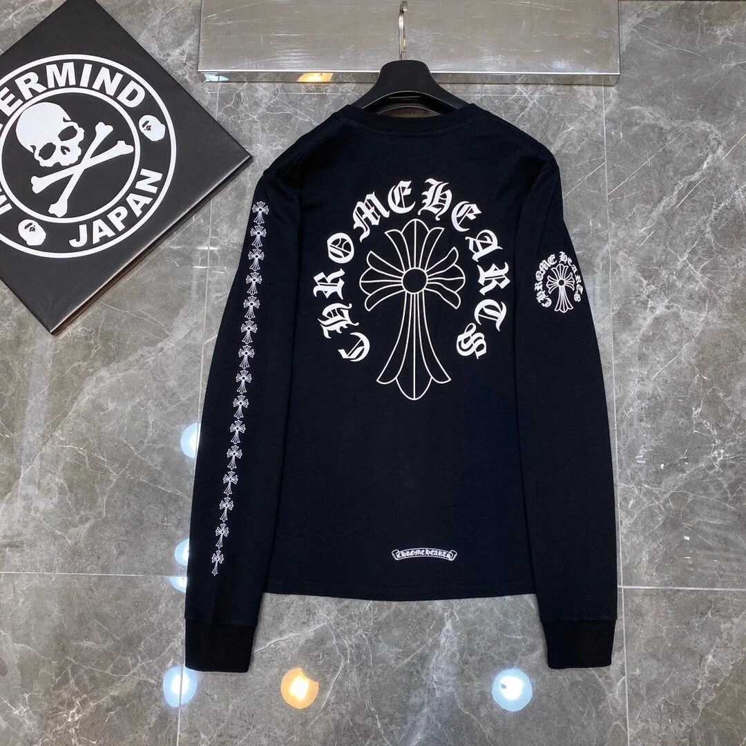 Chrome Hearts White Outline Cross Black Long Sleeve