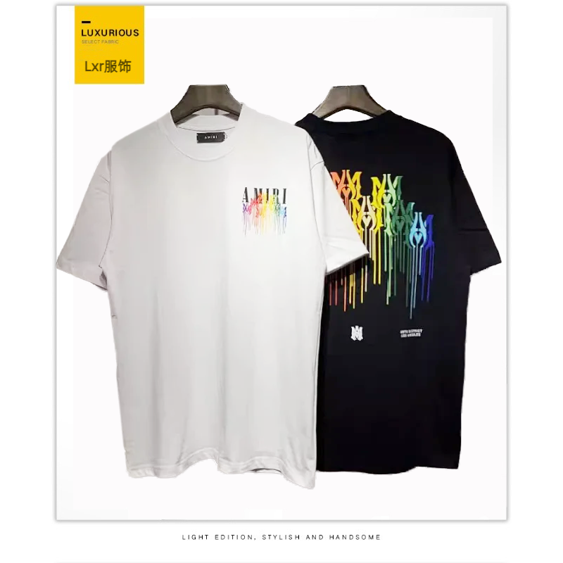 【 First Shot 】 260g Double Yarn Fabric and Flat Dove Flow Paint Graffiti Letter Starry Sky Classic Printed Short Sleeve Couple T-shirt