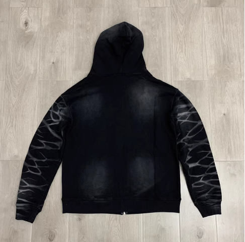 Unbranded Hoodies & Sweatshirts Zip-Up Hooded Sweatshirt with Embossed Graphic and Striped Sleeves image 8