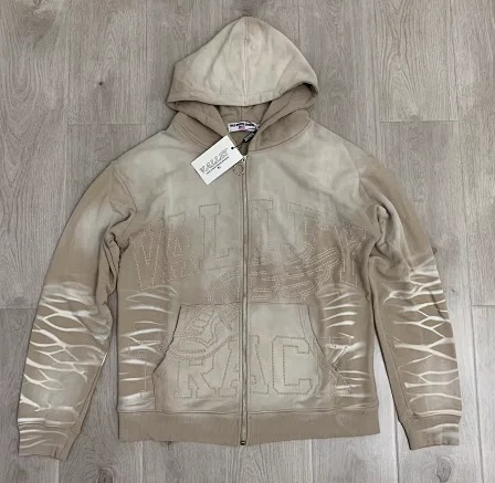 Unbranded Hoodies & Sweatshirts Zip-Up Hooded Sweatshirt with Embossed Graphic and Striped Sleeves product detail image 3