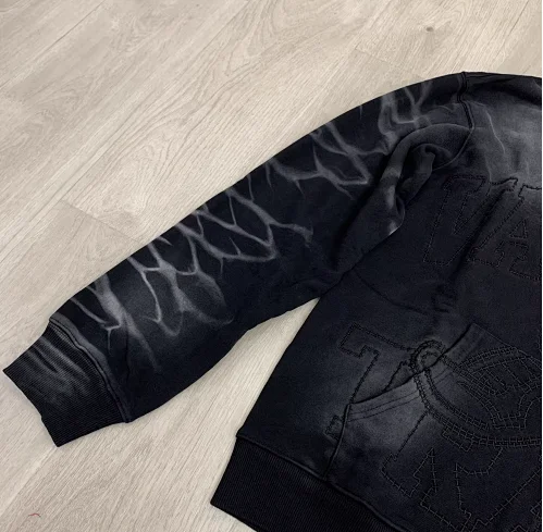 Unbranded Hoodies & Sweatshirts Zip-Up Hooded Sweatshirt with Embossed Graphic and Striped Sleeves product detail image 9