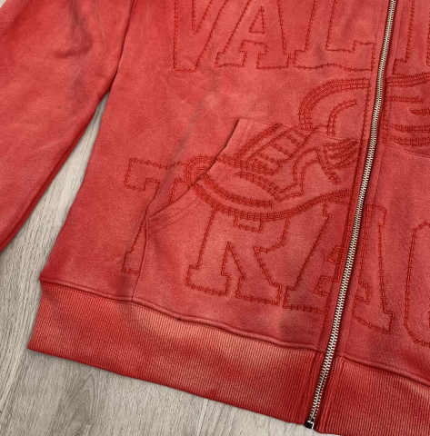 Unbranded Hoodies & Sweatshirts Zip-Up Hooded Sweatshirt with Embossed Graphic and Striped Sleeves image 7