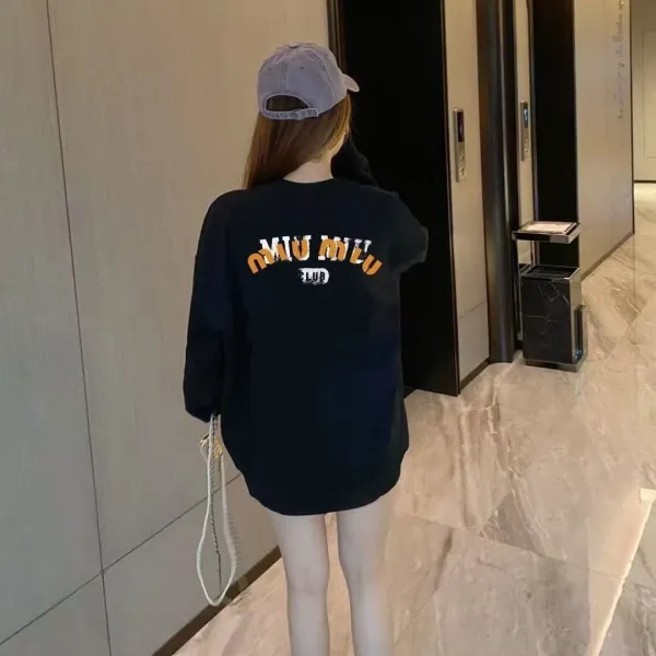 Miu Miu Logo Embroidered Black Hoodie - 6
