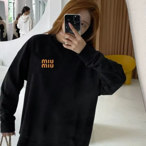 Miu Miu Logo Embroidered Black Hoodie - 5
