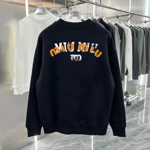 Miu Miu Logo Embroidered Black Hoodie - 2