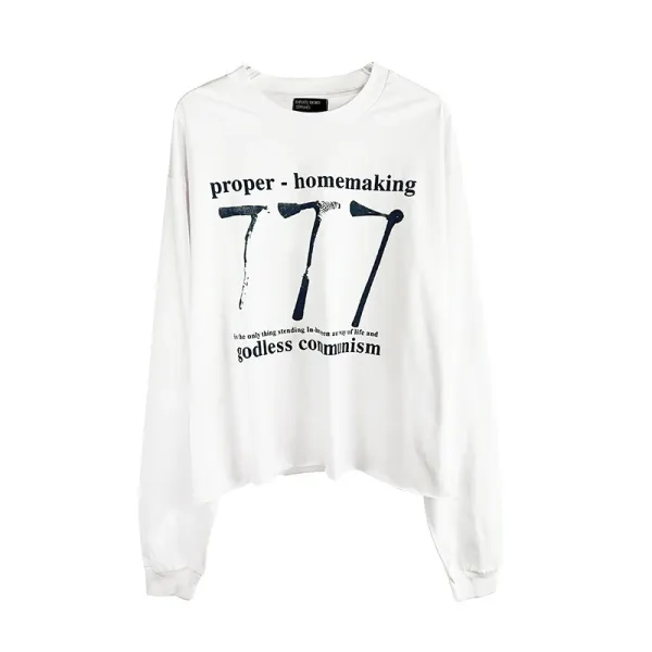Proper Homemaking 777 Godless Communism Long-Sleeve Tee White - 4