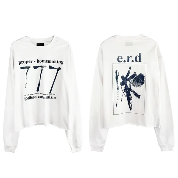 Proper Homemaking 777 Godless Communism Long-Sleeve Tee White - 3