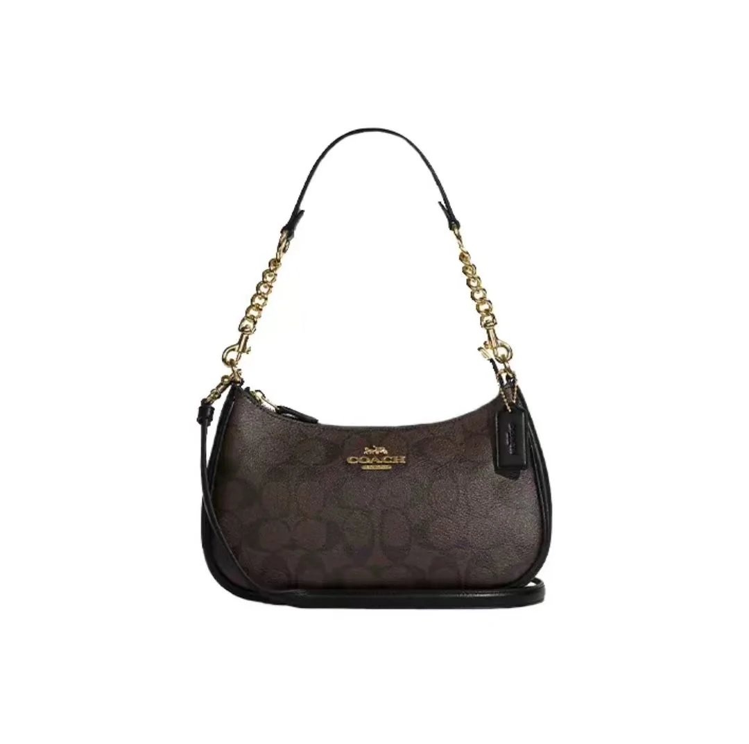 Coach Teri Shoulder Bag Signature Canvas Gold/Walnut/Black